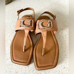 Elegant Tan Sandals with Gold Accent by Guess